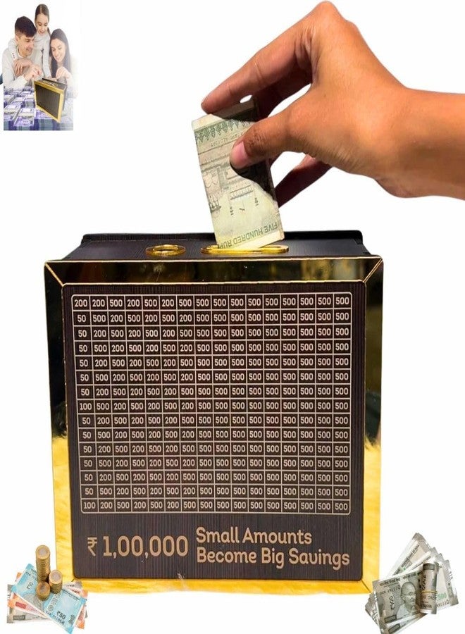 HELIMIX Money Saving Box Smart Lockable Cash Savings Bank for Kids, Adults & Families Reusable Wooden Piggy Bank with ₹100K Tracker Grid Gift for Budgeting & Finance Planning - Image 1